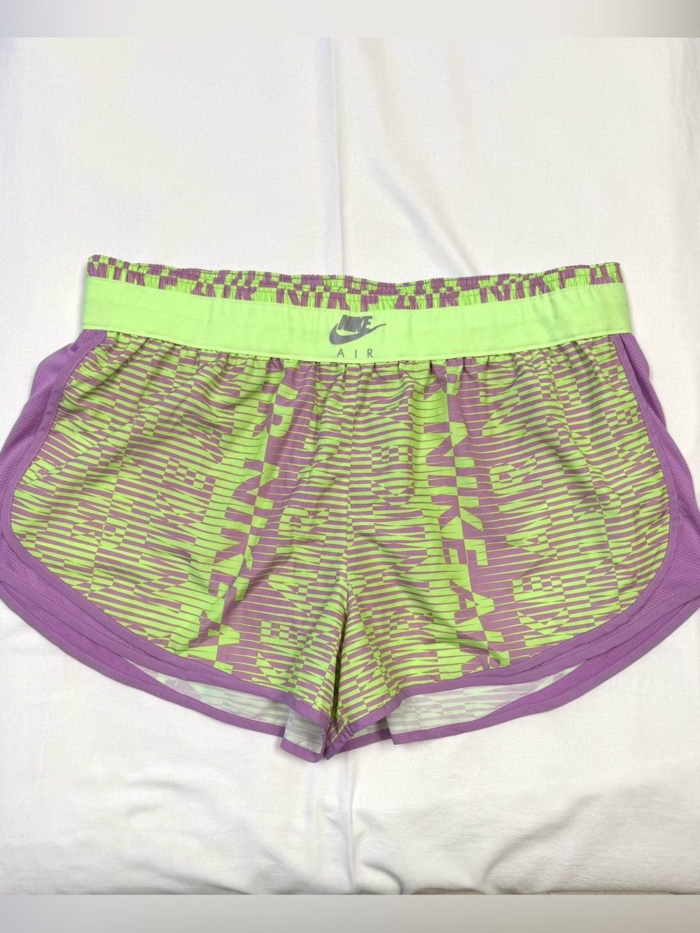 Nike Air Dri-FIT Neon Green Purple Running Shorts Athletic Lined 2XL Women